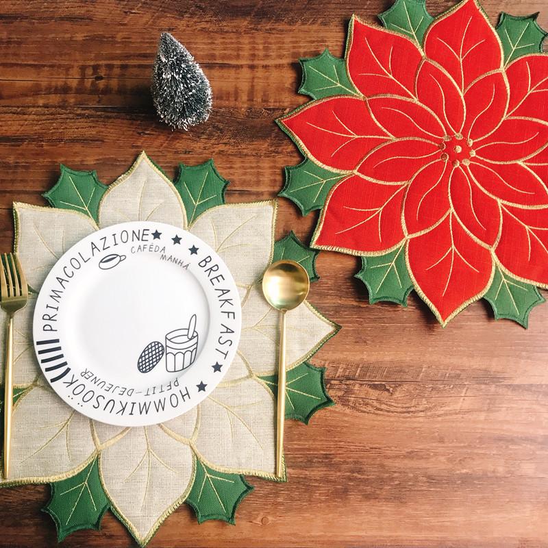 2020 Christmas red Holly table mat