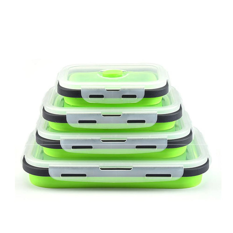 2021 New Folded Telescopic Food Storage Container With Silicone Lid (Set of 4 Pcs)