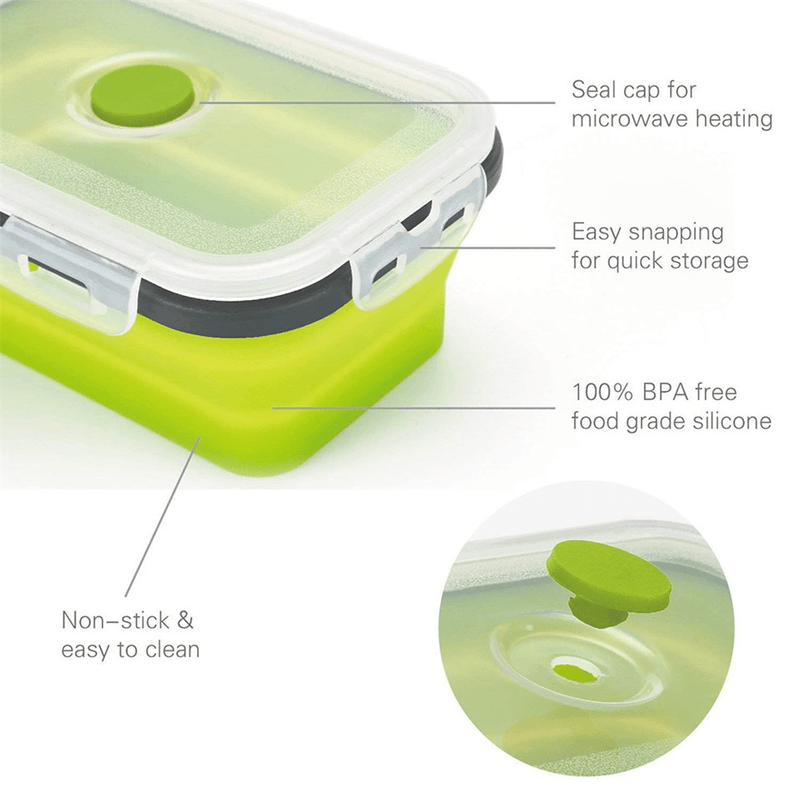 2021 New Folded Telescopic Food Storage Container With Silicone Lid (Set of 4 Pcs)