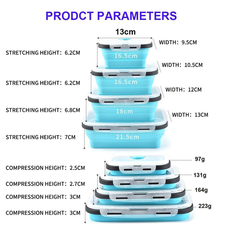 2021 New Folded Telescopic Food Storage Container With Silicone Lid (Set of 4 Pcs)