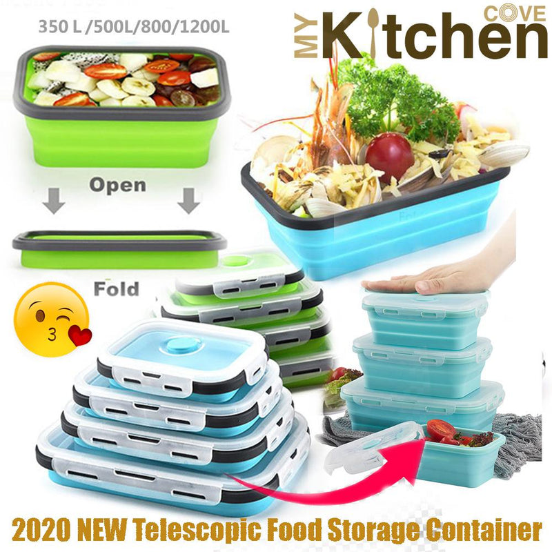 2021 New Folded Telescopic Food Storage Container With Silicone Lid (Set of 4 Pcs)