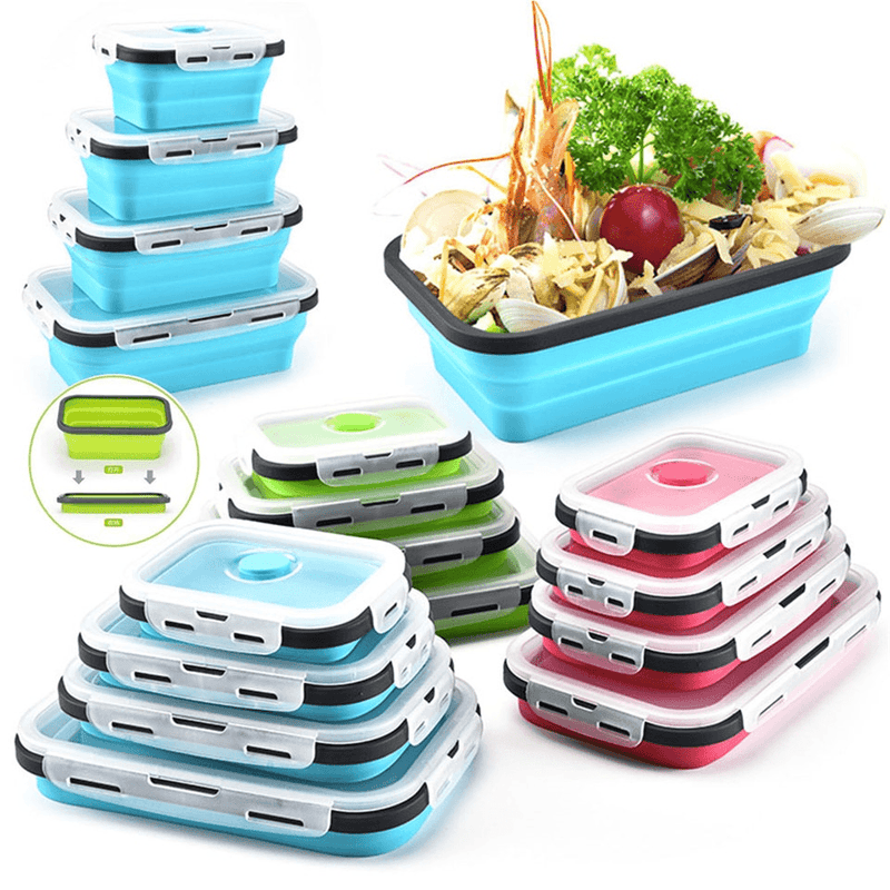 2021 New Folded Telescopic Food Storage Container With Silicone Lid (Set of 4 Pcs)