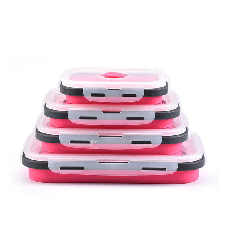 2021 New Folded Telescopic Food Storage Container With Silicone Lid (Set of 4 Pcs)