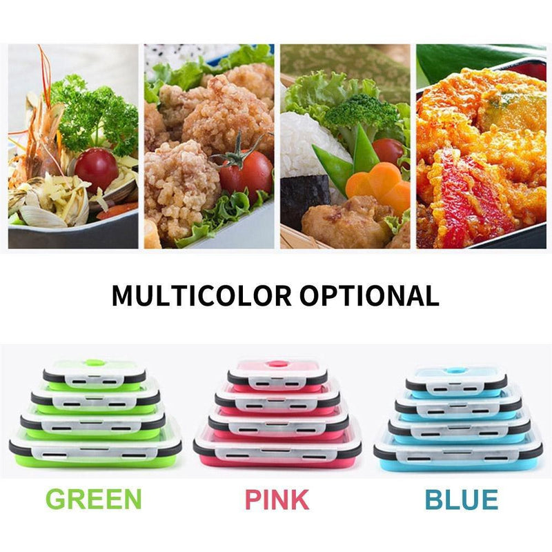 2021 New Folded Telescopic Food Storage Container With Silicone Lid (Set of 4 Pcs)