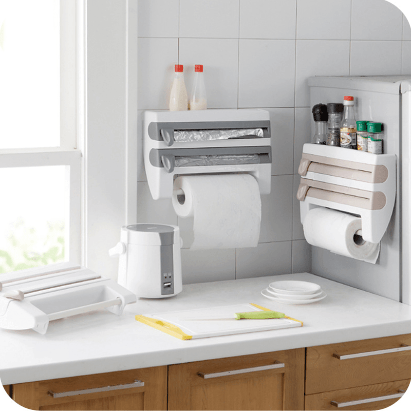 4-in-1 Plastic Wrap/Paper Towel Dispenser + Organizer