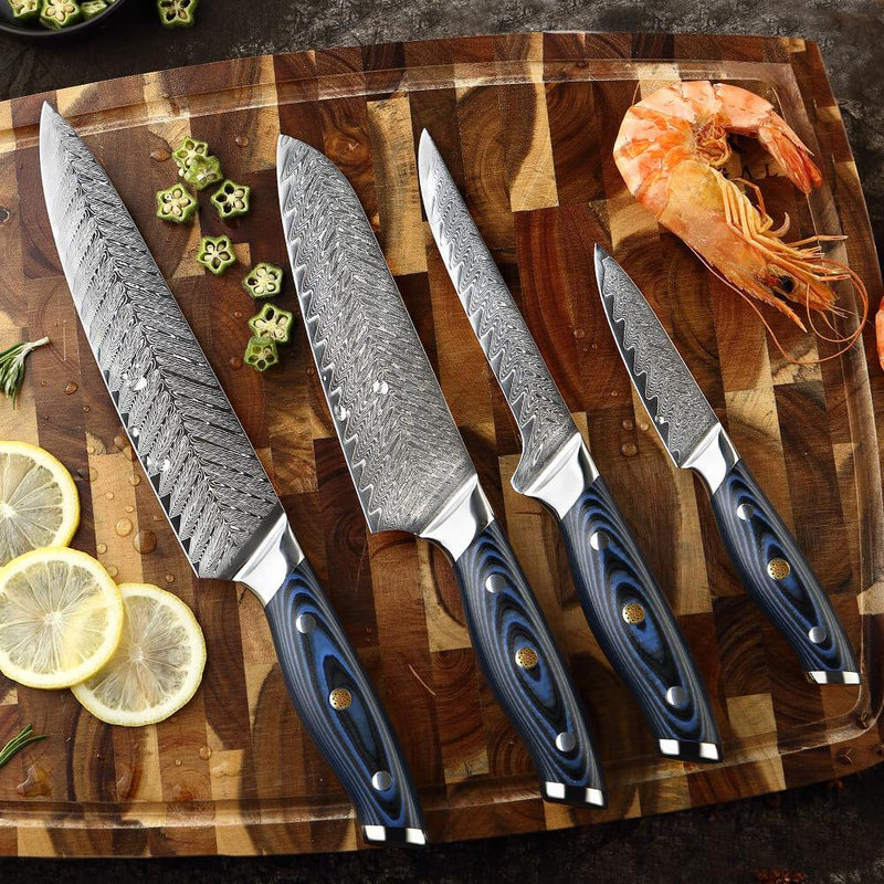 4 Pcs Damascus Japanese Knives Set