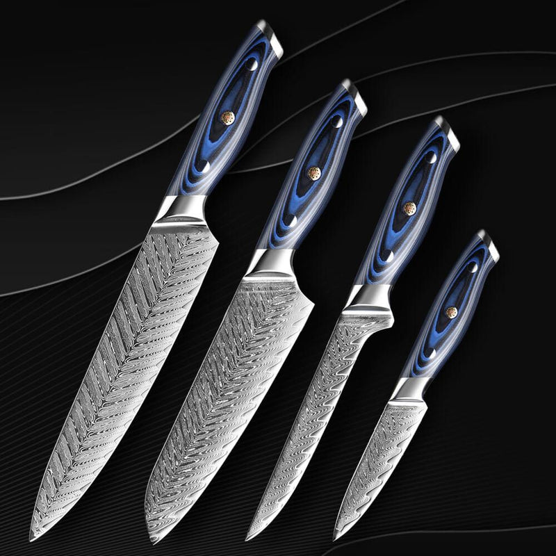 4 Pcs Damascus Japanese Knives Set