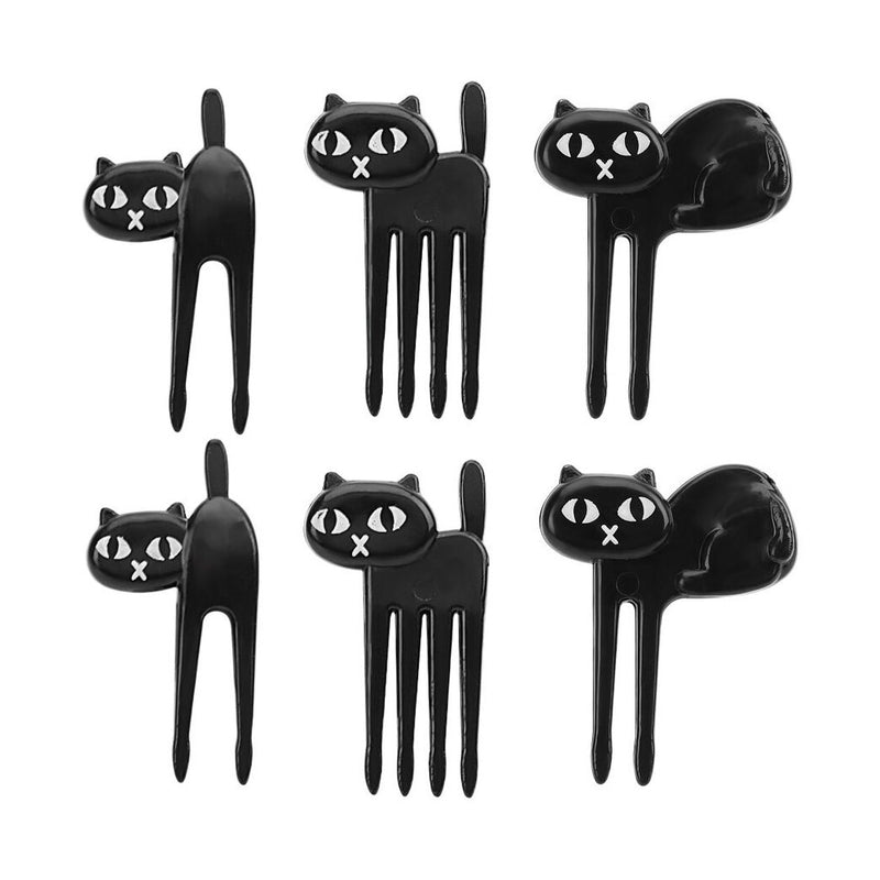 6pcs Black Cat Fruit Fork