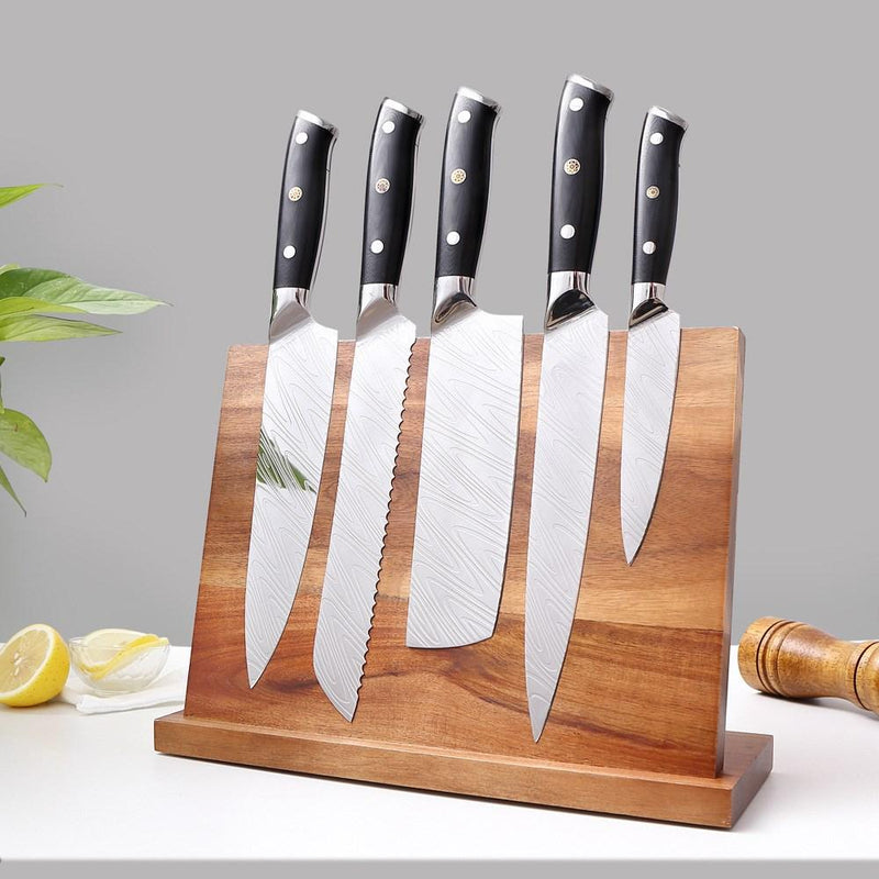 ACACIA WOOD MAGNETIC KNIFE BLOCK HOLDER (WITHOUT KNIFE)