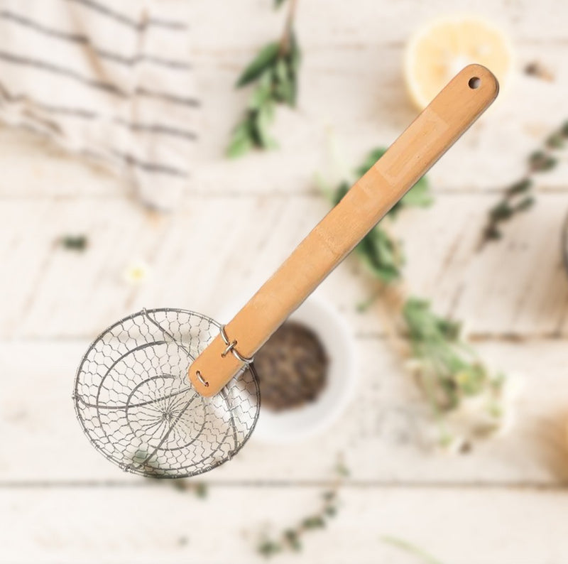 Asian Traditional Bamboo Handle Drain Colander