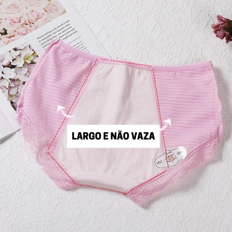 Calcinha Menstrual com Renda Anti Vazamento Absorvente - KIT 3 PEÇAS