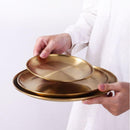 Retro Metal Round Stainless Steel Tray Plates Gold