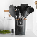 Trendy Silicone Cooking Set with Wooden Handle (12 Pcs)