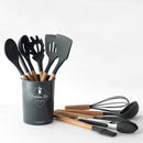 Trendy Silicone Cooking Set with Wooden Handle (12 Pcs)