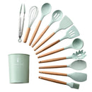 Trendy Silicone Cooking Set with Wooden Handle (12 Pcs)