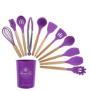 Trendy Silicone Cooking Set with Wooden Handle (12 Pcs)