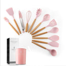 Trendy Silicone Cooking Set with Wooden Handle (12 Pcs)