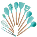 Trendy Silicone Cooking Set with Wooden Handle (12 Pcs)