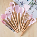 Trendy Silicone Cooking Set with Wooden Handle (12 Pcs)