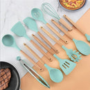 Trendy Silicone Cooking Set with Wooden Handle (12 Pcs)