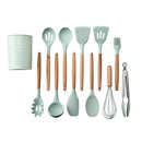 Trendy Silicone Cooking Set with Wooden Handle (12 Pcs)