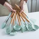 Trendy Silicone Cooking Set with Wooden Handle (12 Pcs)