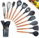 Trendy Silicone Cooking Set with Wooden Handle (12 Pcs)