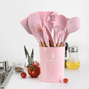 Trendy Silicone Cooking Set with Wooden Handle (12 Pcs)
