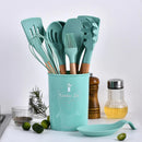 Trendy Silicone Cooking Set with Wooden Handle (12 Pcs)