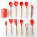 Trendy Silicone Cooking Set with Wooden Handle (12 Pcs)