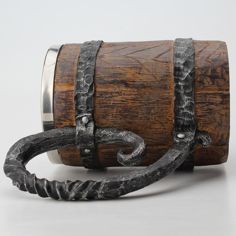 VIKING WOODEN STAINLESS STEEL TANKARD MUG