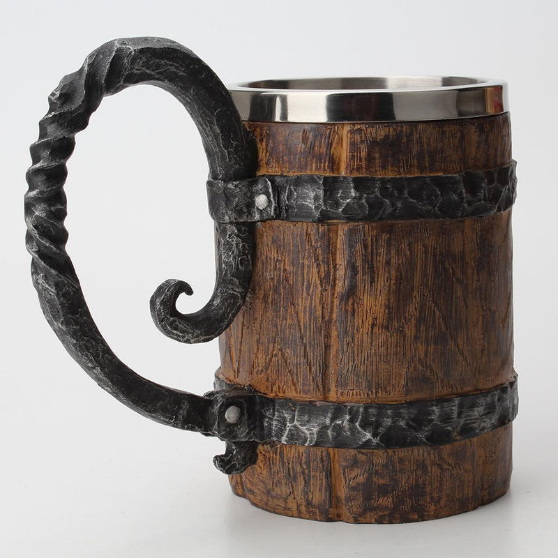 VIKING WOODEN STAINLESS STEEL TANKARD MUG