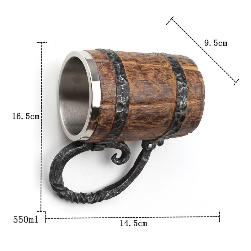 VIKING WOODEN STAINLESS STEEL TANKARD MUG