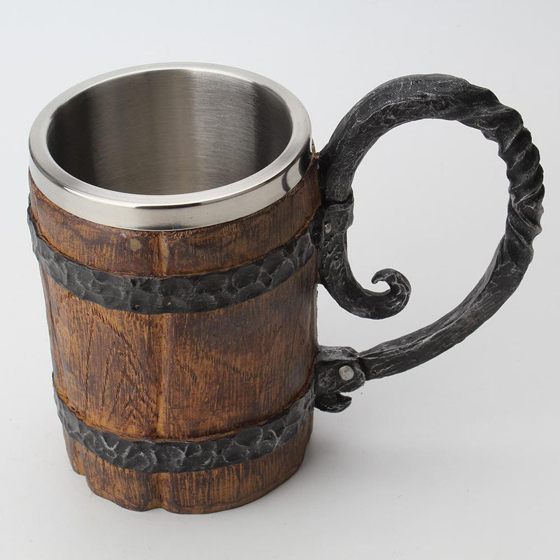 VIKING WOODEN STAINLESS STEEL TANKARD MUG